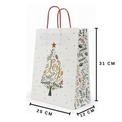 25 Li 25x31 cm Büküm saplı Yılbaşı Ağaçlı Kağıt Çanta-Poşet