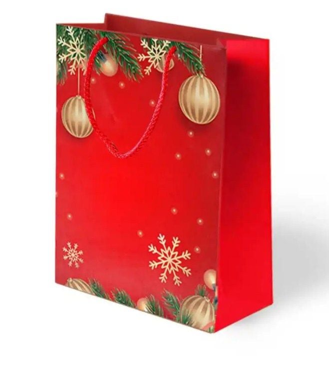 10 Lu 25x30 cm Kırmızı Yılbaşı Coşkusu Karton Çanta