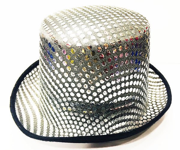 Parlak Pul İşlemeli Siyah Gümüş Renk Yetişkin Fötr Parti Şapkası