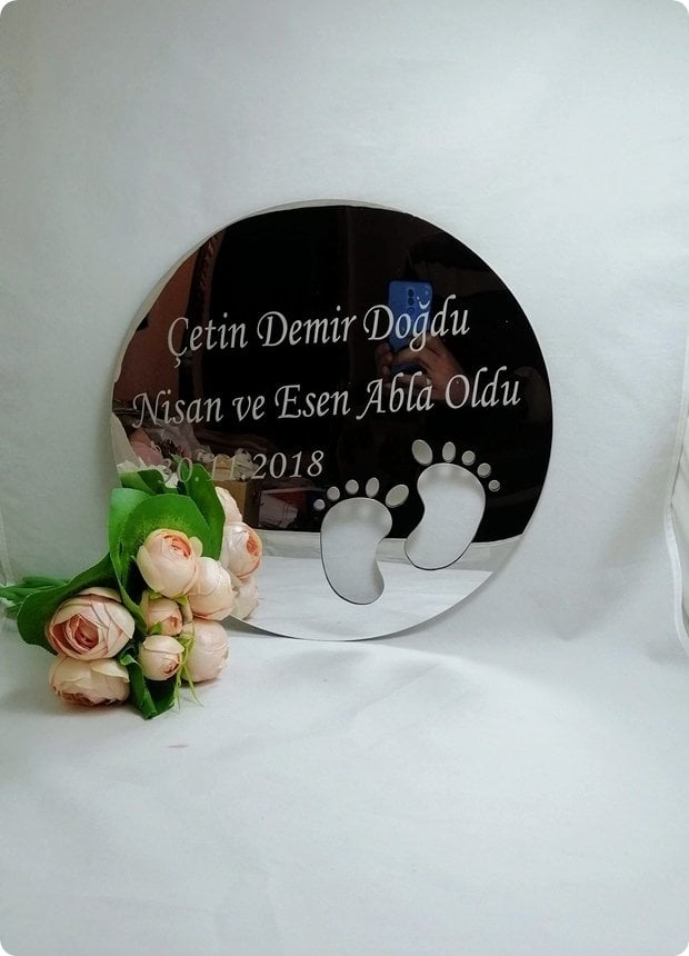 Ayak izli Lazer kesim Pleksi Ayna Bebek Kapı Süsü