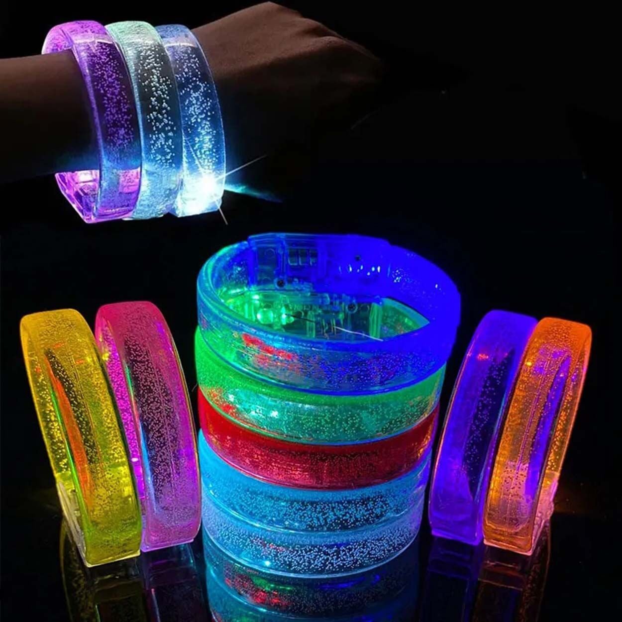 Pembe Led Işıklı Baskı Yapılabilen Pilli Bileklik Bilezik 1,5 cm Genişlik