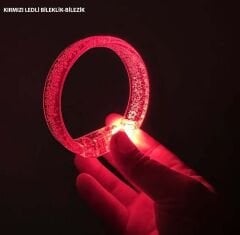 Kırmızı Led Işıklı Baskı Yapılabilen Pilli Bileklik Bilezik 1,5 cm Genişlik