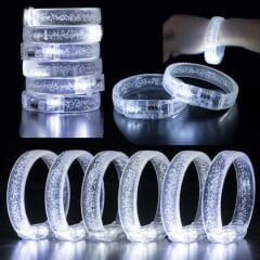 Beyaz-Gümüş Led Işıklı Baskı Yapılabilen Pilli Bileklik Bilezik 1,5 cm Genişlik