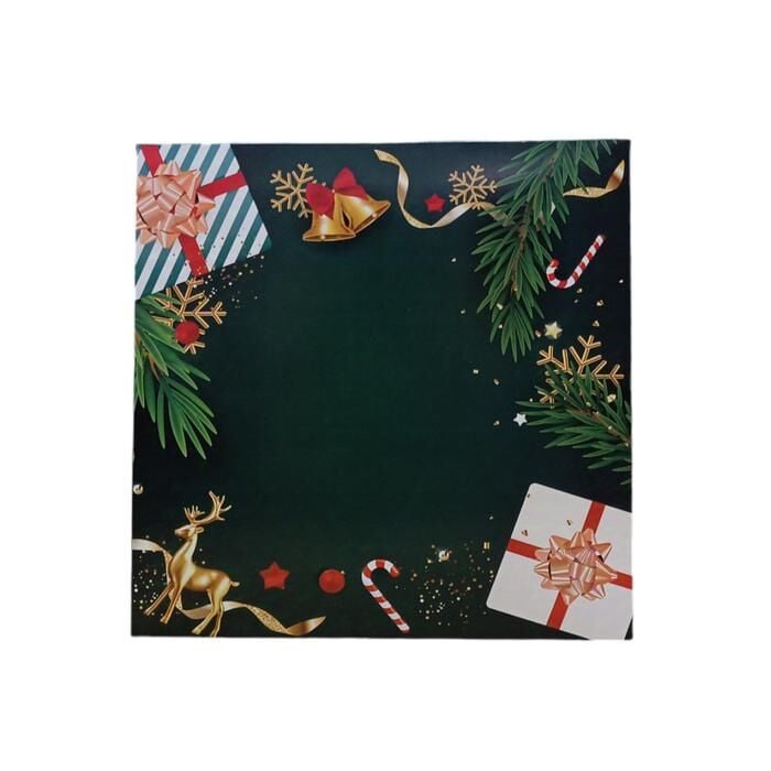 26x26x9 Cm Yılbaşı Desenli (yeşil) Komple Karton Hediye Kutuları