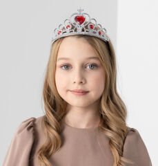 Kalp Taşlı Kırmızı Renk Karlar Ülkesi Elsa Anna Frozen Tacı