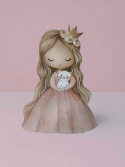 5 Li Çift taraf baskılı kedili kız figür