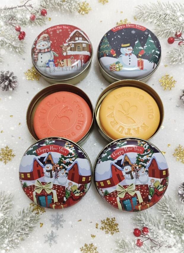 20 Li Yılbaşı Desenli Bombeli Metal Teneke Kutulu Doğal Sabun