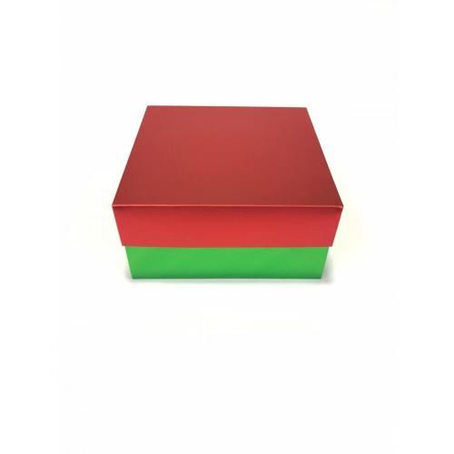 Kırmızı Kapaklı Altı Karton Yeşil Yılbaşı Hediye Kutusu (20x20x10)