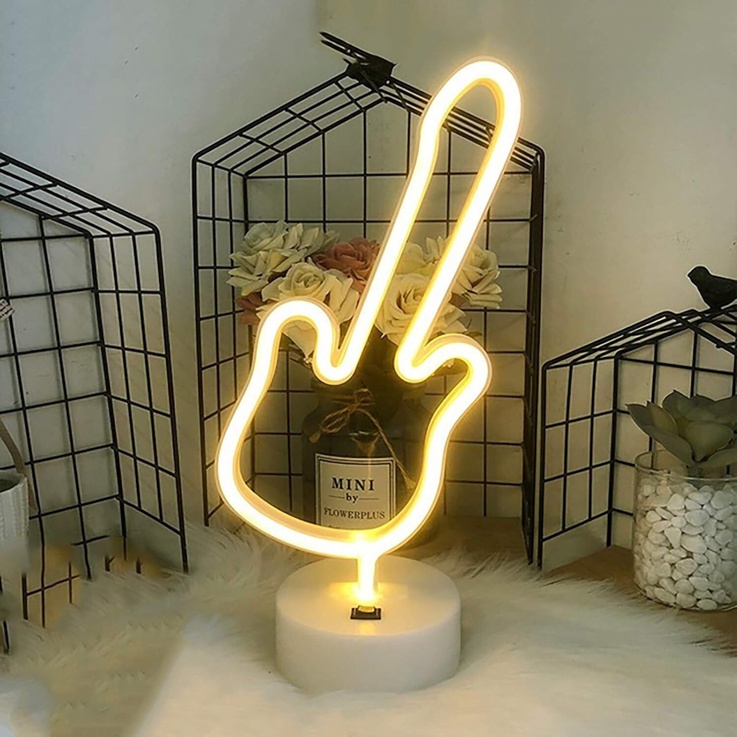 Neon Gitar Masa Lambası PİL+USB