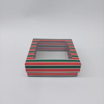 15x15x5 cm Pencereli Kare Çizgili Yılbaşı Karton Asetat Kutu 20 li