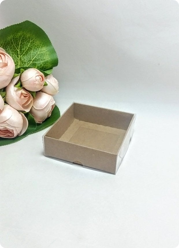 50 li 8x8x3 cm Kraft Altı Karton Asetat Kapaklı Kutu