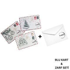 Yılbaşı Kartpostal ve Zarf Seti, 9 Adet, Yeniyıl Tebrik ve Hediye Kartı, 10x15Cm (3 Farklı Tasarım)
