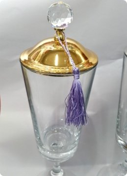 39 Cm Ayaklı, Metal+Kristal Tepelikli Cam Şekerlik