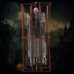 Ürpertici Scary Halloween Sesli Hareketli Sensörlü Siyah Kuru Kafa Dekor 90 cm
