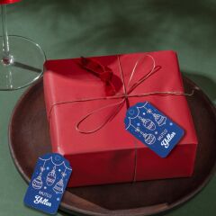 Yılbaşı Mutlu Yıllar Yazılı Hediye Etiketi, Delikli, Küre Desenli Paketleme Kartı, 50 Adet-4,5x7.5Cm