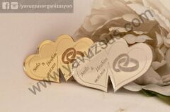 7x4 cm Yüzüklü çift kalp pleksi ayna GUMUS