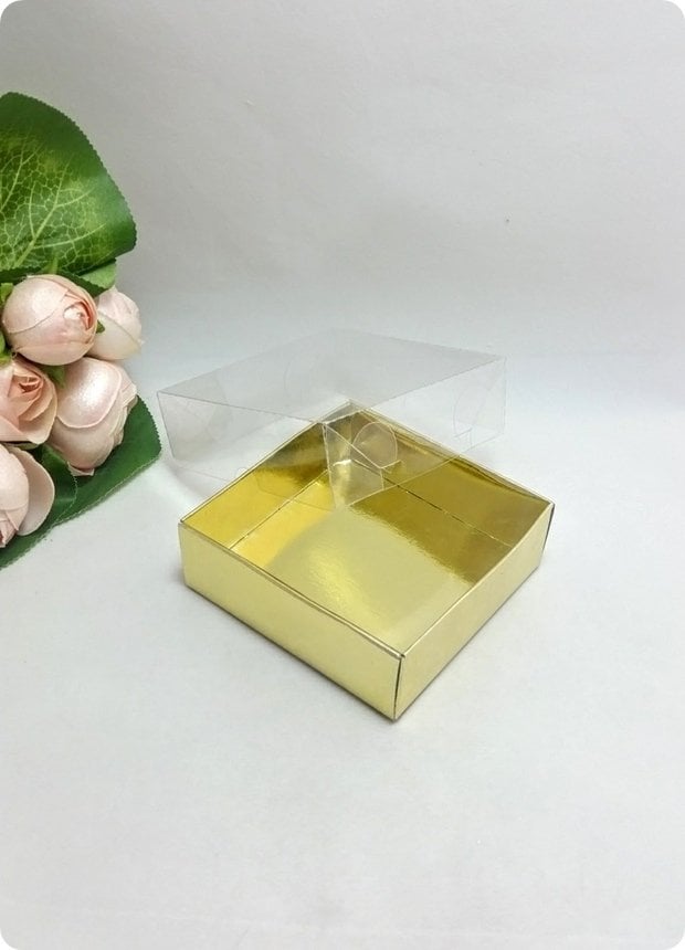 50 li 8x8x3 cm (Altın) Altı Karton Asetat Kapaklı Kutu