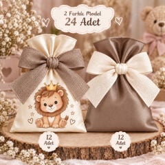 İki Renkli Baskılı Kese Seti – İsimli Bebek Hediyelik Kesesi 24 Adet 9×12 cm