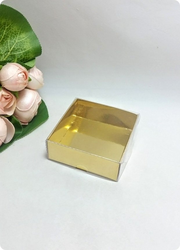 50 li 9x9x3 cm (Altın) Altı Karton Asetat Kapaklı Kutu