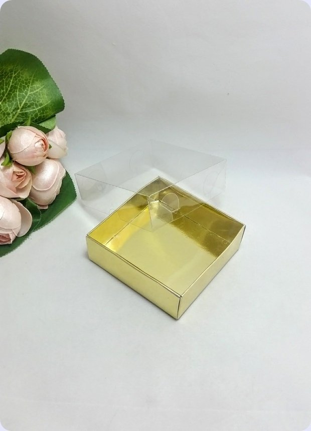 50 li 9x9x3 cm (Altın) Altı Karton Asetat Kapaklı Kutu