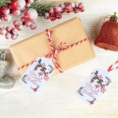 Yılbaşı Mutlu Yıllar Yazılı Hediye Etiketi, Yeniyıl Paketleme Kartı, 50 Adet-4,5x7.5 Cm, Beyaz Zemin