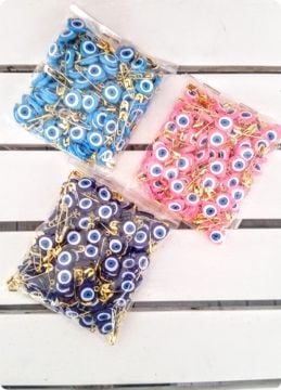 100 lü Büyük Kalpli Çengelli İğneli Nazar Boncuğu