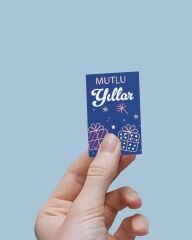 Yılbaşı Mutlu Yıllar Yazılı Hediye Kart Seti, Yeniyıl Paketleme Kartı, 25 Adet-5,5x8.5 Cm, Mavi