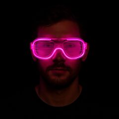 Pembe Led Işıklı Parti Gözlüğü - Neon Glow Şerit Gözlük 3 Modlu