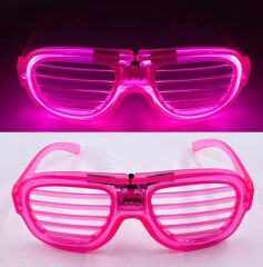 Pembe Led Işıklı Parti Gözlüğü - Neon Glow Şerit Gözlük 3 Modlu