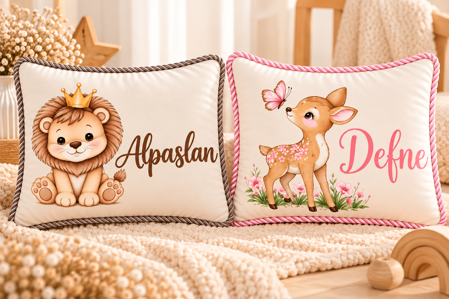 Aslan - ceylan baskılı  Takı Yastığı – Dikdörtgen İsimli Yastık Modeli