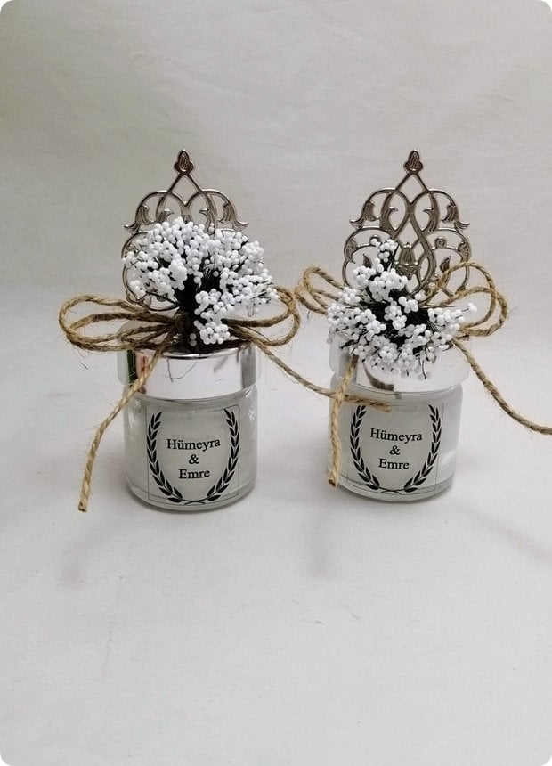 Süslü Güneş Tepelikli Mumlu Cam 40 cc Kavanoz Altın - 100 Adet / Paket