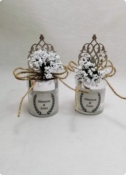 Süslü Güneş Tepelikli Mumlu Cam 40 cc Kavanoz Altın - 100 Adet / Paket