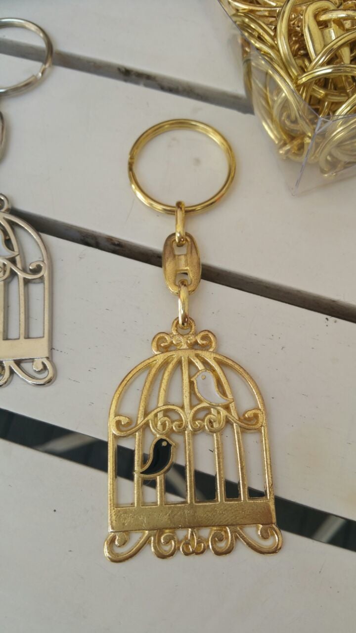 25 li Kuş Kafes/i/te Anahtarlık ( Altın Renk )