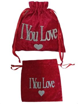 I Love You Yazılı Kadife Kese (20*20cm)