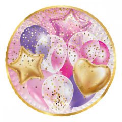 Balon Temalı Karton Tabak Pembe 8li