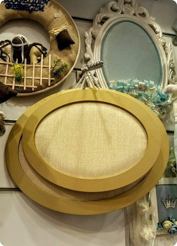 2 Boy Oval,Altın Ahşap,Kumaşlı Kapı Süsü Fon Süslemesiz