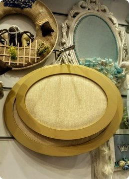 2 Boy Oval,Altın Ahşap,Kumaşlı Kapı Süsü Fon Süslemesiz