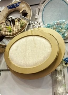 2 Boy Oval,Altın Ahşap,Kumaşlı Kapı Süsü Fon Süslemesiz