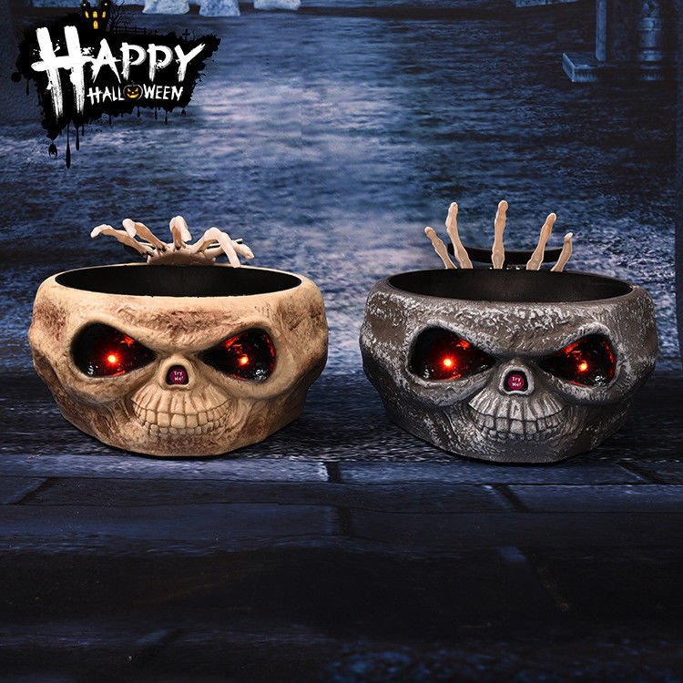 Cadılar Bayramı Halloween Kafatası Şekerlik Meyve Çanağı Gold