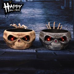 Cadılar Bayramı Halloween Kafatası Şekerlik Meyve Çanağı Gold