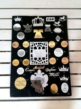 Pleksi Ayna Lazer Kesim Akrilik Süsleme objeleri (Bebek şekeri isim etiketi-Nikah şekeri etiketi - Pleksi Ayna isim etiketi) 29. No : 3-3.5 cm El yazısı İsim Yazılı 50 Adet