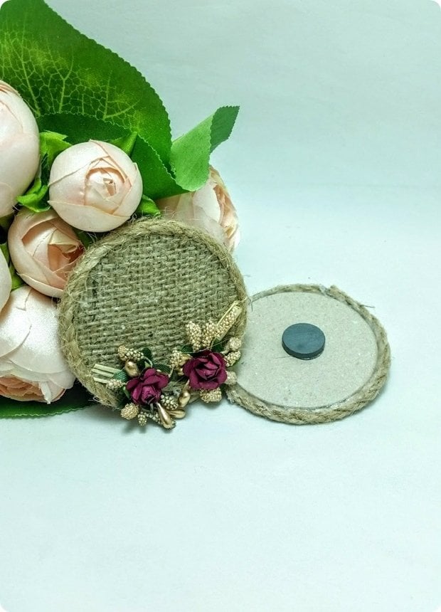 100 Lü Çiçekli Yuvarlak Çuval Magnet / Boş  (Söz, Nişan, Nikah, Şekeri)