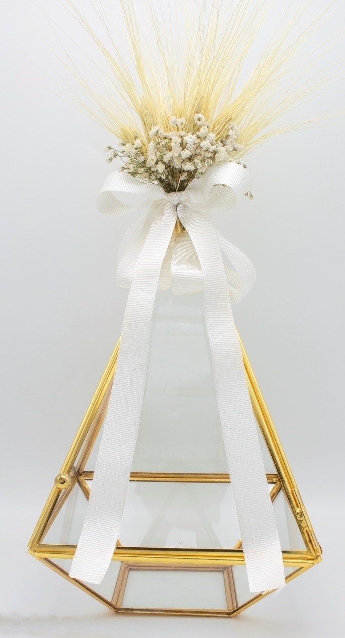 Süslü Cipsolu Başaklı Teraryum / Fanus Çikolatlalık ALTIN CIKOLATALI