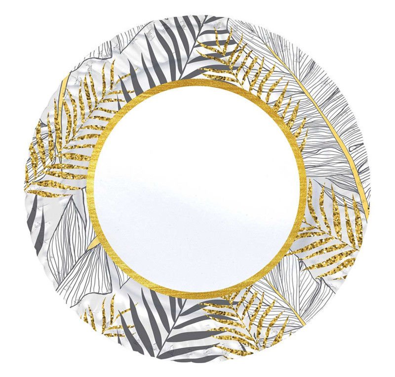 Luau Aloha Hawai Çiçekleri Altın Simli Yapraklar Tabak 23 cm 8 Adet
