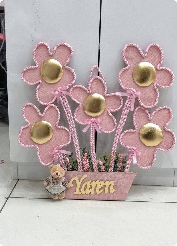 Işıklı papatya kapı süsü PEMBE