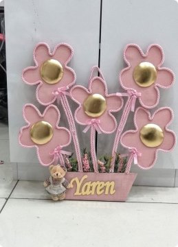 Işıklı papatya kapı süsü PEMBE