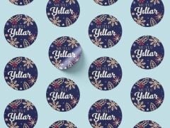 Yılbaşı Mutlu Yıllar Sticker Seti, Yeni Yıl Hediye&Paket Etiketi, 108 Adet, 33x33mm, Mavi(4 Tasarım)