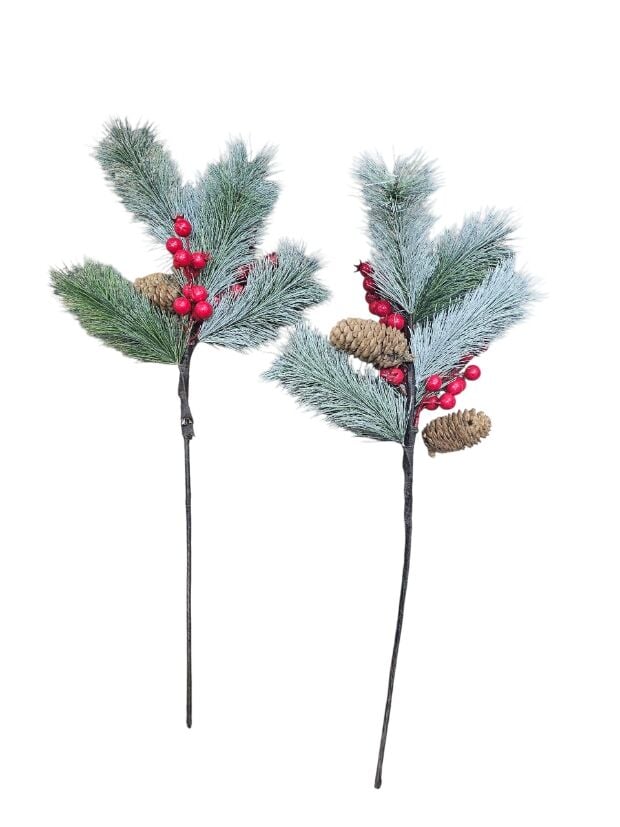 Karlı Çam kozalaklı Narlı uzun Stick Yılbaşı Dalı