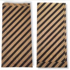 15x33 cm Siyah Çizgili Şamua Kraft Körüklü Kese Kağıdı 500gr 60 - 70 Adet