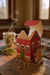 12 Li Yılbaşı Ev Tasarımlı Yeşil Çatılı Kutu Çanta